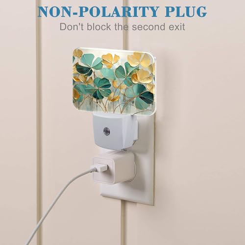 Image of Luxurious Golden Green Foliage Night Light Golden Green Leaf Nightlight Plug into Wall with Dusk to Dawn Sensor for Kid Girls Boys Women Men Room, Hallway, Kitchen, Bathroom, Stairs Decor