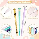 Erasable Pens 8 Colors, 8 Rub Out Pens + 10 Refills (Blue And Black), Coloured Pen With Eraser On The Tip,0.6mm Cartoon Pattern Animal Pen For Children's School Supplies Or Adults' Office supplies - Image 2