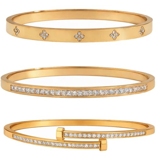 Xigocorsn Gold Bangles Bangle Bracelets Set for Women, genuine gold