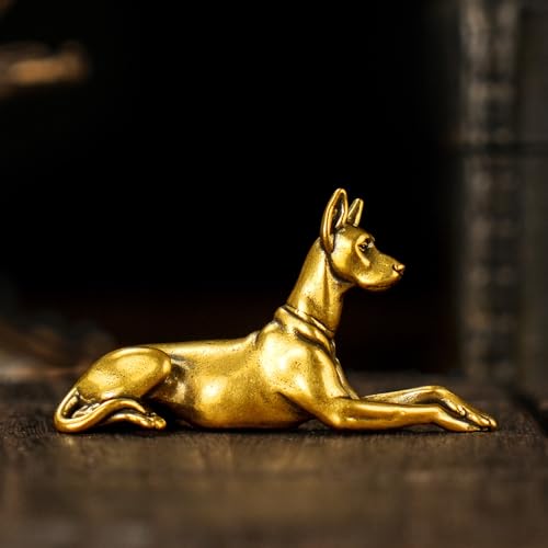 CHOVY Exquisite 100% Solid Brass Doberman Figurine - Handcrafted Vintage Sitting Dog Statue, Premium Office Desk Decor for Men, Unique Gift for Dog Lovers & Breed Enthusiasts