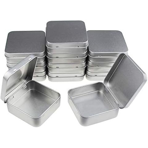 Goodma 12 Pieces Square Metal Empty Tins Home Storage Containers Organizer Mini Box with Hinged Lid, 7 x 7 x 2 cm (Silver) Cover