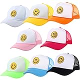 Geyoga Preppy Hat Smile Hat Stylish Smile Face Sequins Printing Trucker Hat Adjustable Neon High Crown Foam Mesh Back Trucker Hat (Bright Colors, 8 Pcs)