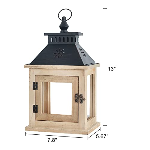 Needomo 13" Wooden Candle Lantern Farmhouse Decor, Large Table Centerpiece Lantern For Home Decor, Indoor Outdoor Hanging Rustic Candle Holders For Shelf Wedding Living Room Thanksgiving Patio #TOP7