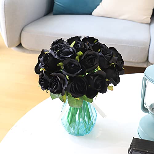 Nuseiis 24 Pcs Black Roses Artificial Flowers, Fake Flowers For Decoration, Artificial Rose Silk Flowers With Stems For Room Decor Wedding Party Centerpieces Decor，Halloween Decorations (Black) #TOP3