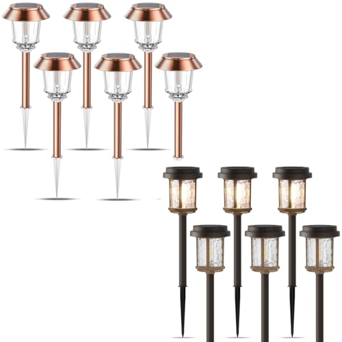 XMCOSY+ Solar Pathway Lights - 6 Pack Solar Garden Lights, IP65 Waterproof Powered Landscape Lighting for Patio Walkway Driveway