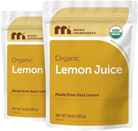 Micro Ingredients Organic Lemon Juice Powder 2 Pack | Cold-Pressed Lemon Source | Natural Vitamin C | No Sugar or Additives | Great for Drinks, Smoothies & Beverages | Non-GMO, Vegan Friendly