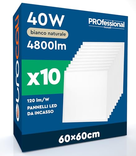 10 Pannelli LED 60x60 40W Quadrati da Incasso 4800 lumen