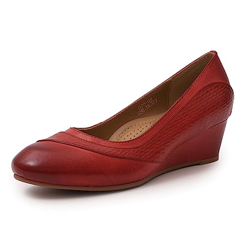Image of Mona flying Women's Leather Closed Toe Mid Heel Wedges Comfy Dress Pumps