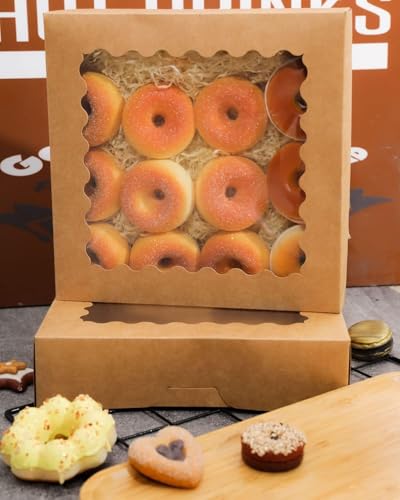 Miniatura 6 de Gcardist Cajas Para Tartas De Color Marrón Con Ventana De 25,4 X 25,4 X 6,35 Cm, Paquete De 12 Cajas De Panadería Para Galletas 10 X 10 X 2,5 Pulgadas