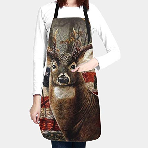 Deer Apron With Pockets Waterproof Adjustable Chef Bib Apron For Kitchen Bbq Drawing Cooking #TOP1