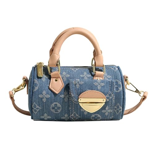 Nogkdyc Crossbody Taschen für Frauen Frauentasche Kissenbeutel Gewebt Denim Handtasche Vintage -Umhängetasche-Blau-A