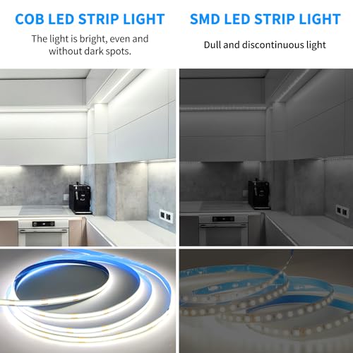 Image of COB LED Strip Lights 100ft,6000K DC 24V Dimmable White Flexible LED Rope Lights for Bedroom,with Remote and app Control LED Lights Strip for Living Room, Shelf, Cabinet(2 Rolls of 50ft)