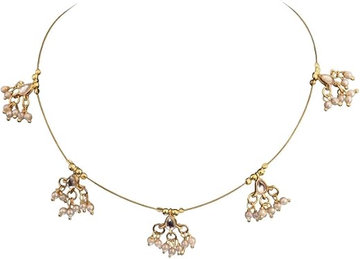 Invisible Chain Kundan Necklace – Floating Pearl Drop Choker – Minimalist Gold Wire Ethnic Jewelry for Women – Traditional...