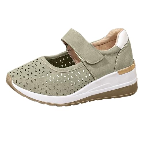 Baskets compensées noires femme Mary Jane respirantes : chaussures marche décontractées scratch