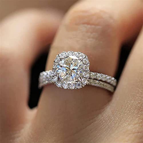 Women Engagement Rings Square Cut Princess CZ Simulated Diamond Ring Set Wedding Bands Elegant Jewelry4
