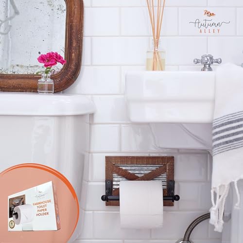 Autumn Alley Rustic Farmhouse Toilet Paper Holder Wall - Farmhouse Bathroom Country Decor Accessories with Warm Brown Wood, Galvanized Metal & Black Adds Western Decor Charm - Image 3