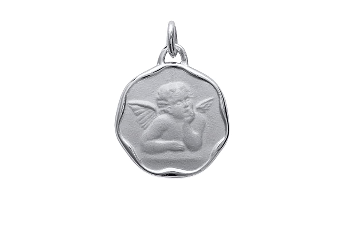 Tata Gisèle Colgante Medalla de nacimiento bautismo de plata 925/000 rodiada – Angel Angelot – Redonda – Grabado incluido en el reverso