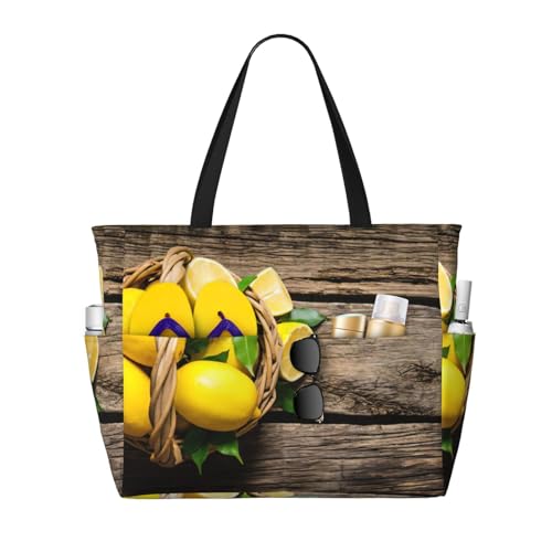 Grand sac fourre-tout imprimé citrons noir pour femmes de grande capacité