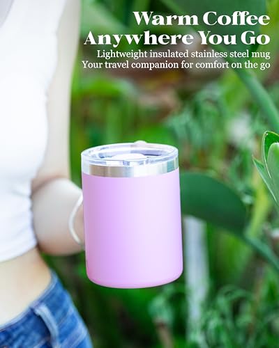 avodvo 12oz Insulated Coffee Mug with Lid – Includes Two Lids, Stainless Steel Coffee Travel Mug with Handle, Double Wall Vacuum Insulated Camping Mug for Home, Office & Outdoor, Pink - image 9
