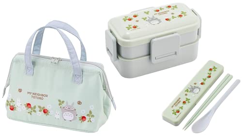 スケーター(Skater) トトロ 木苺 抗菌 食洗機対応 ふわっと弁当箱 4点ロック 2段 お弁当箱 600ml コンビセット (お箸/スプーン) 保冷ランチバッグ がま口 キャラクター ふんわり ふわっと タイト ロック ランチボックス 3点セット TTKI60C