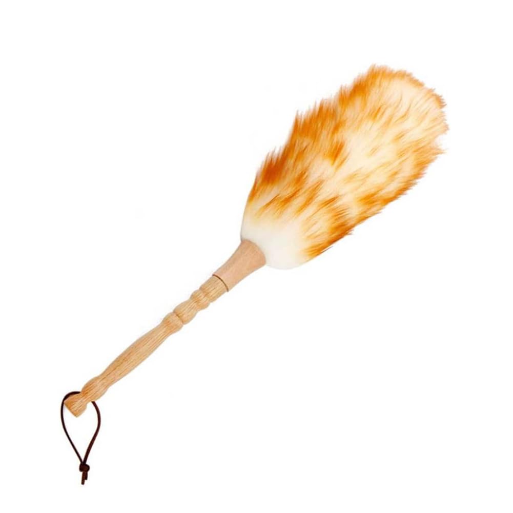Lambswool Duster with Wooden Handle, Washable Soft Fluffy Wool Hand Duster for Cleaning Home Office Furniture Car