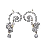 JewelryOnClick Pendientes hechos a mano con circonita cúbica blanca, chapados en oro de 18 quilates, diseño tradicional y elegante con gota de pera, joyería única para mujeres y niñas, Piedra