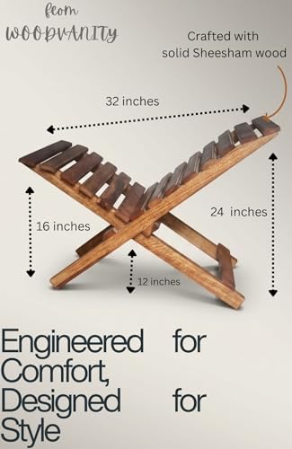 Image of Wooden Folding Chair Solid Sheesham Wood Foldable Lounge Relax Chair Portable Seating for Living Room Balcony Patio Garden