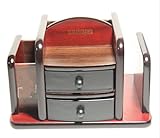 KLOUD City Dark Brown Wood Rotating Desktop Organizer Sorter Stuff Storage Holder with Two Drawers