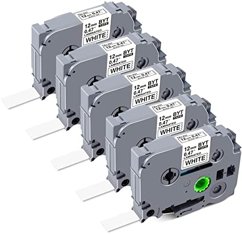 BEYONDTEK Compatible for Brother Label Maker Refills TZe231 Ptouch TZ Tape 12mm 0.47 Laminated White for Brother P-Touch PTD210 PTH100 PTD400 PTD600 Label Maker Tape, 26.2 Feet (8M) 5-Pack