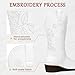 Jeossy Women's White Cowboy Mid Calf Boots, Cute Boot with Embroidery Flower, Low Heel Western Cowgirl 9807 Boot, Comfy Riding Round Toe Boots with Side Zipper, Size 11 US(DJY9807 White 11)