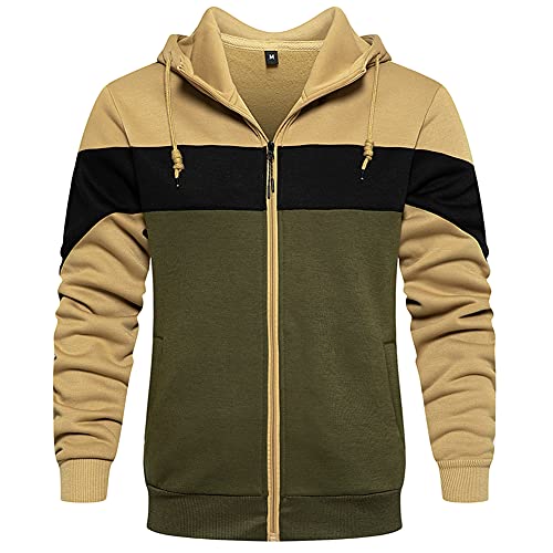 Image of DUOFIER Men's Hoodies Zip Front Sweatshirt Color Blocking Hooded