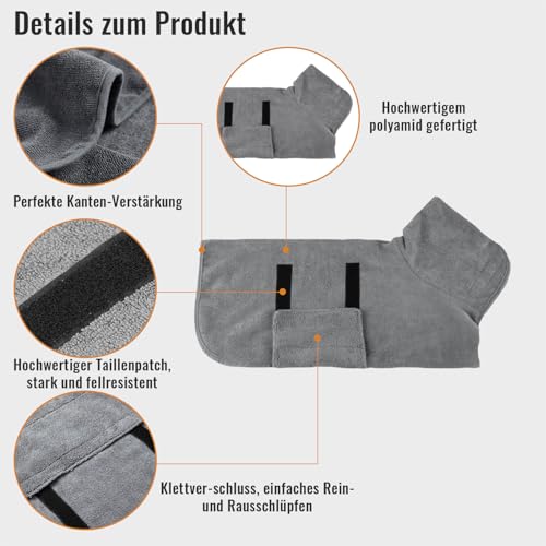 Esshogo Bademantel Hund Groß, Bademantel für Hunde, Hundebademantel, Mit Klettverschluss Schnell Trocknend Badetuch, Hundehandtuch Extra Saugfähig, Hundebademantel Mit Beinen, Hunde Zubehör