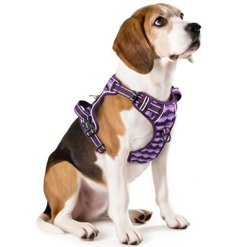 Image of HEELE Dog Harness, No Pull Adjustable Padded Reflective Harness for Small Medium Large Dogs with Handle for Walking Training, Moon Night, M