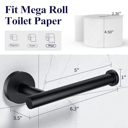 Kitsure Toilet Paper Holder Wall Mount - Sturdy Round Matte Black Toilet Paper Holder for Mega Roll, Premium 304 Stainless Steel Toilet Paper Roll Holder for Bathroom, Washroom, Black - Image 2