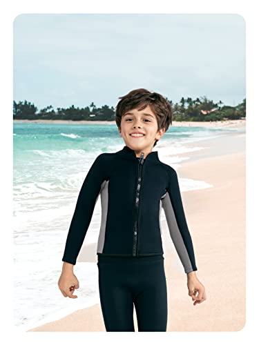 Camiseta de neopreno para niños, 3mm, manga larga, con cierre frontal, para deportes acuáticos miniatura 4