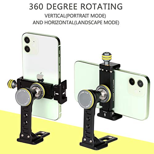 Metal Phone Tripod Mount For Iphone - Universal Cell Phone Stand Holder Clamp With Cold Shoe, 360° Rotatable Bracket, 1/4" Screw Mount, Adjustable Clip, Fits Iphone 12 Pro, Samsung, Android Smartphone #TOP1