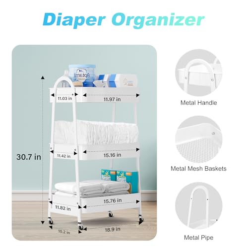 image for Volnamal Baby Diaper Caddy Organizer, Metal Utility Diaper Cart, Multi
