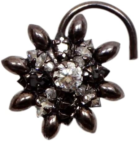 Indian Nose Ring Diamond Nose Piercing Big Nose Hoop Crystal Nose Stud Indian Nose Stud Fresh Trends CZ Nose Pin Indian Black Plated Jewelry