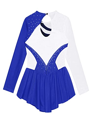 Chictry Kids Girls Figure Ice Skating Dress Shiny Rhinestone Gymnastics Leotard Dress Ballet Dance Costume Royal Blue 10 Years #TOP3