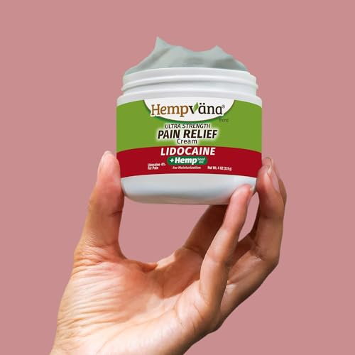 Hempvana Cream, Ultra Strength Lidocaine Relief of Sore Muscles, Achy Knees, and More. Odor-Free & Enriched with Hemp Seed Oil, 4-oz jar, White