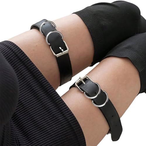 HUJIUTUO 2Pcs Adjustable Punk Hollow PU Leather Garters for Women Fashion Leg Accessories with Metal Clasps Halloween Decors