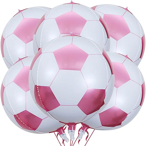 6 Pack 22 Inch Pink Soccer Balloons Giant 4D Mylar Football Balloons Helium Foil Blue Soccer Balloons for Birthday Party Sports Themed World Cup Party Decorations by LHOAVWE - Used condition - US$7.12