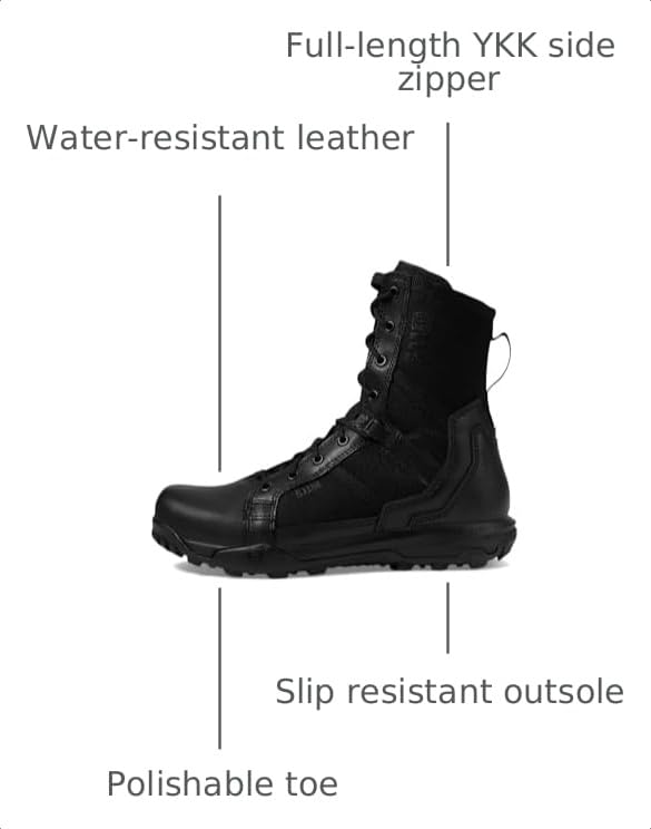 Image of 5.11 Tactical Mens A /T 8-Inch Professional All Terrain Work Boots, Side-Zip | Style 12431ABR, Side Zipper, All Terrain Outsole, Water Resistant, Work Hiking Duty Boots