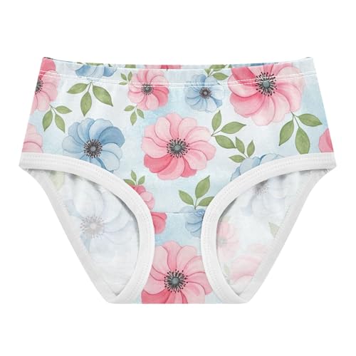 Flower Girls Underwear Toddler 2t Cotton Panties Little Girl Watercolor Flowers Pink Blue Leaves Briefs Undies Kids