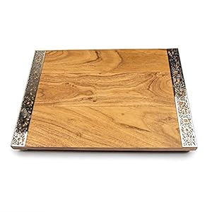 Yair Emanuel Wooden Challah Bread Cutting Board for Shabbat and Yom Tov | Filigree Accent Decoration (CBT-1)