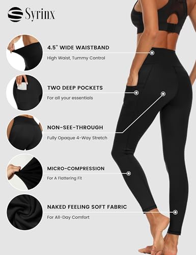 Syrinx Women's High Waist Yoga Leggings - Soft Tummy Control Cycling and Dance Tights