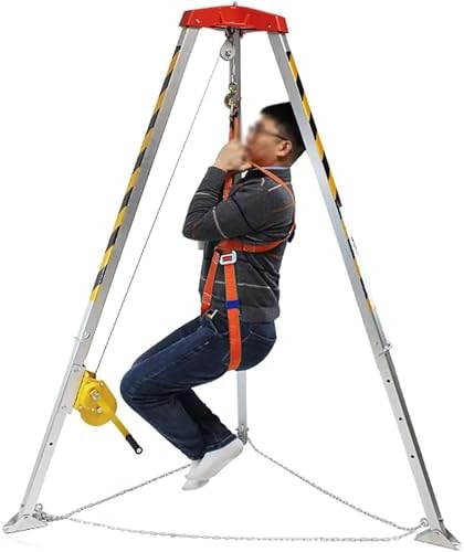 Confined Space Tripod Kit, Rescue Tripod, Rescue Tripod with Safety Self-Locking Device, Traditional Confined Space Emergency Fire Rescue Rope,1800LBSWinch