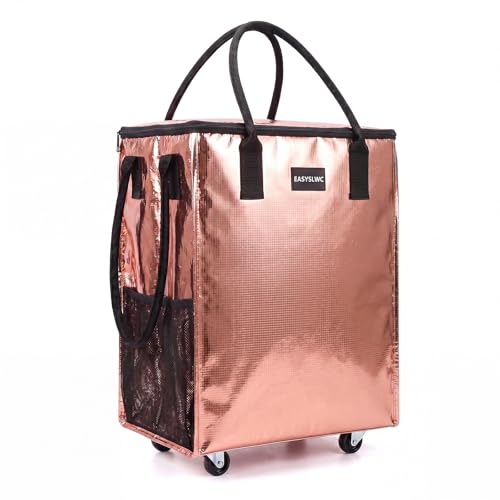 Grocery Bag Rolling Tote Bag on Wheels, Shopping Bag with Wheels Handle