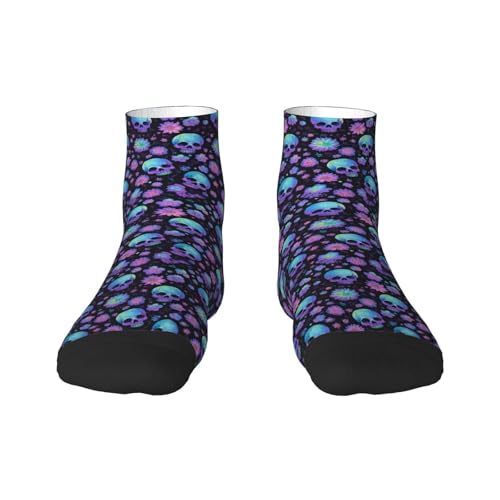 Purple Skull Flower Ankle Socks For Women Men-Low Cut Socks Crew Cute Womens Mens Ankle Sock