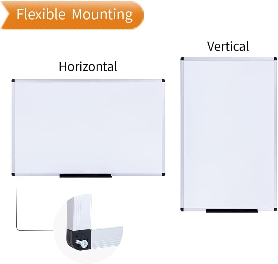 VIZ-PRO Magnetic Dry Erase Board 24 X 18 Inches, Silver Aluminium Frame, with 3 Colored Erasers and 12-Count Markers